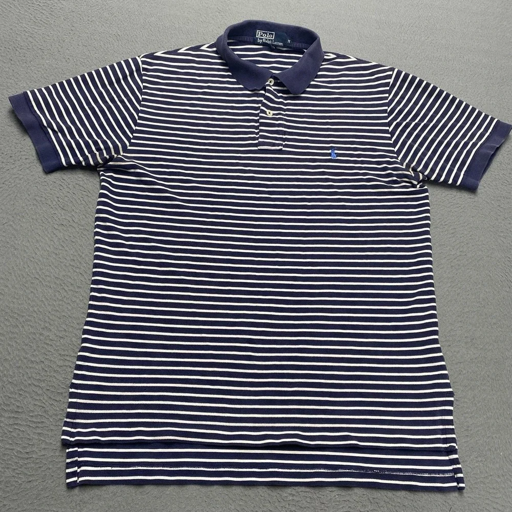 Polo Ralph Lauren Polo Shirt Mens Medium Blue White Stripe Cotton Pony Logo